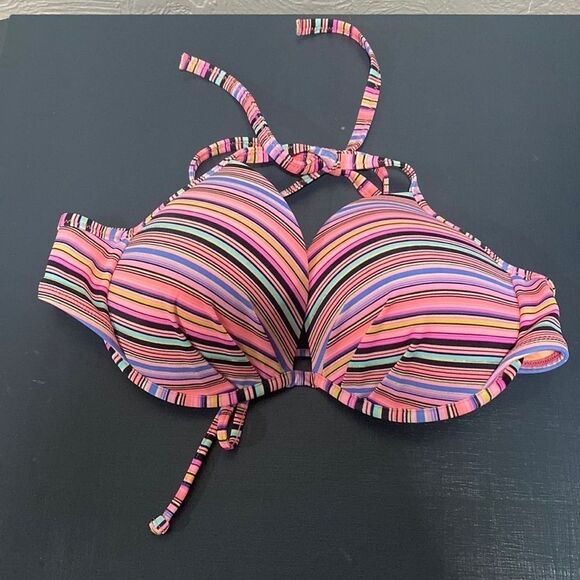 Victoria’s Secret Multi Colored Striped Padded Bikini Top Size 36C - Picture 1 of 5